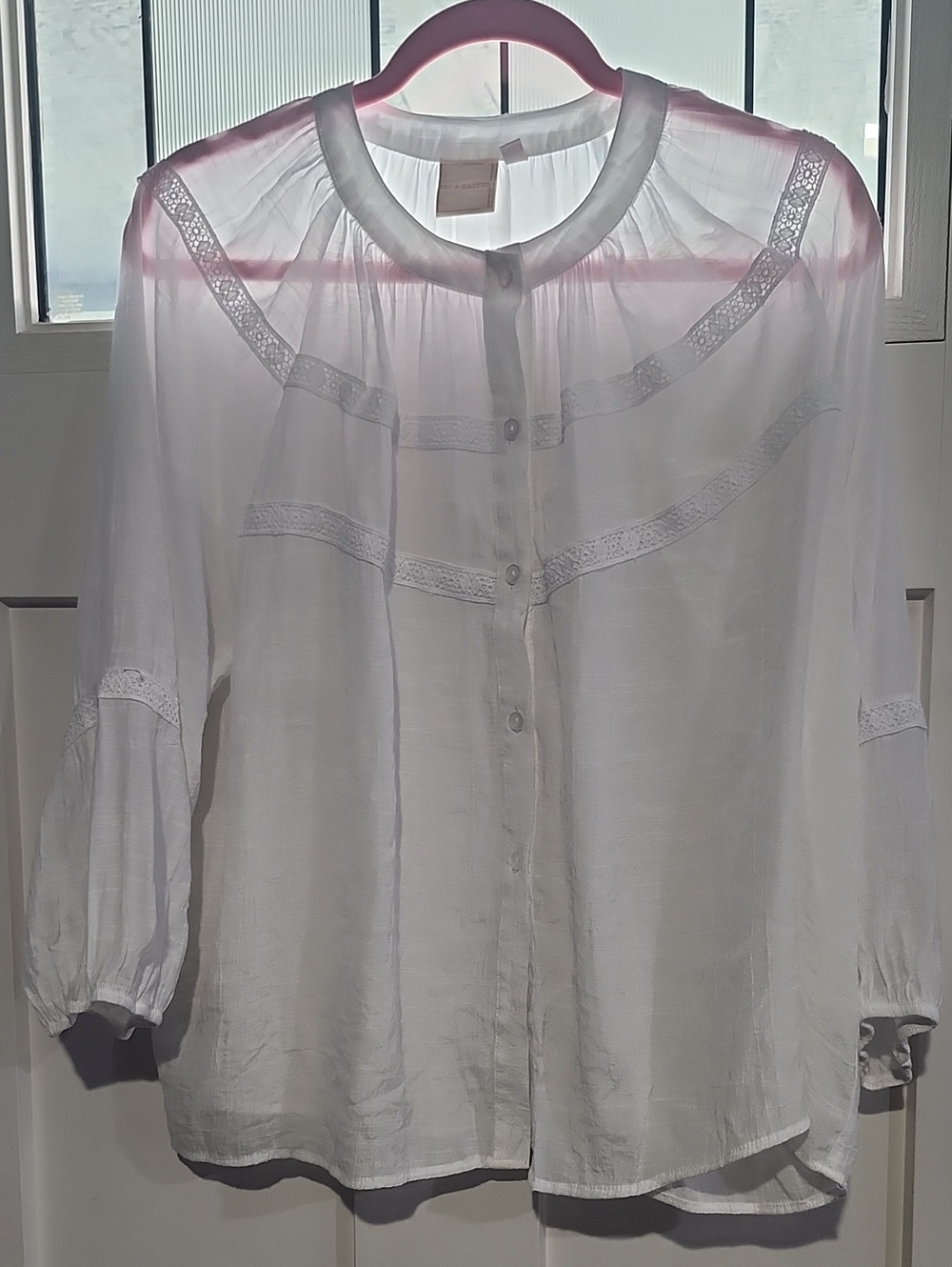 Zac & Rachel White Lace-Trim Button-Front Blouse